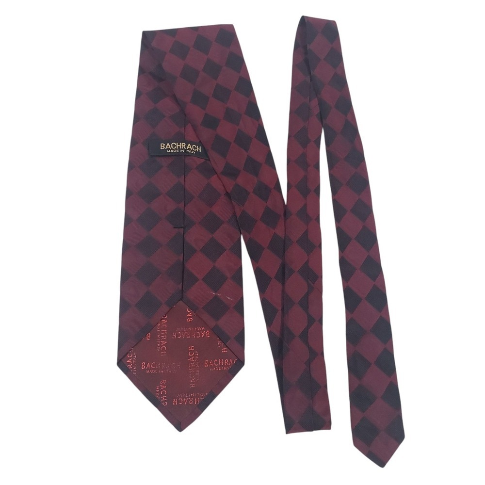 Bachrach Men's Tie Necktie Designer Luxury Red Black Checkered Italian‎ Silk